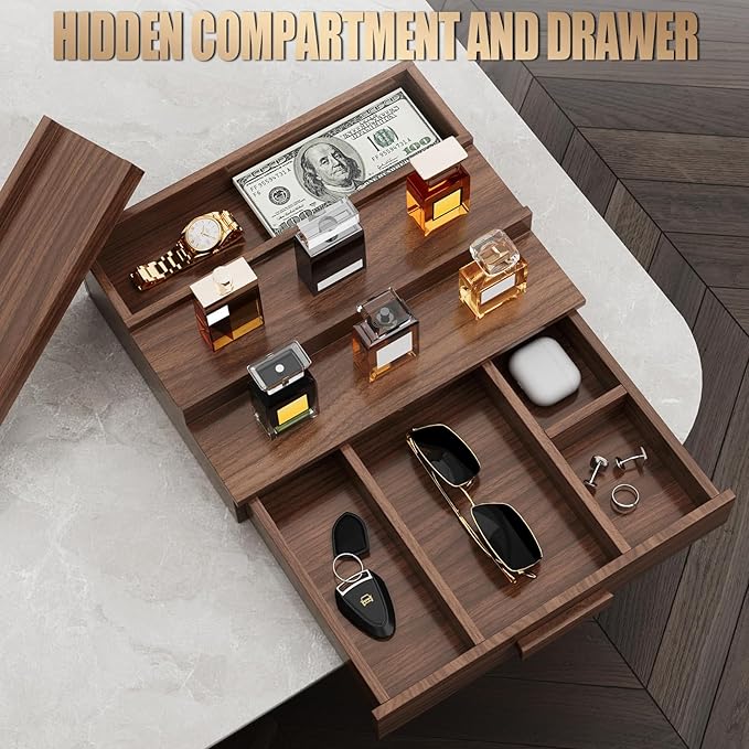 Solid Walnut Cologne Organizer for Men,Cologne Stand,3 Tier Wooden Cologne Holder Shelf Display,Perfume Stand Organizer with Drawer Storage,Gift for Men Dad Husband,Mens Valentines Day Gifts