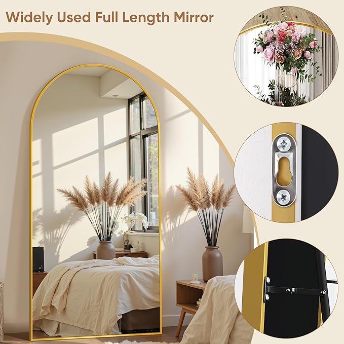 69"x28" Full Length Mirror, Arched Full Body Mirror, Standing Hanging or Leaning Floor Mirror for Bedroom and Living Room, Gold