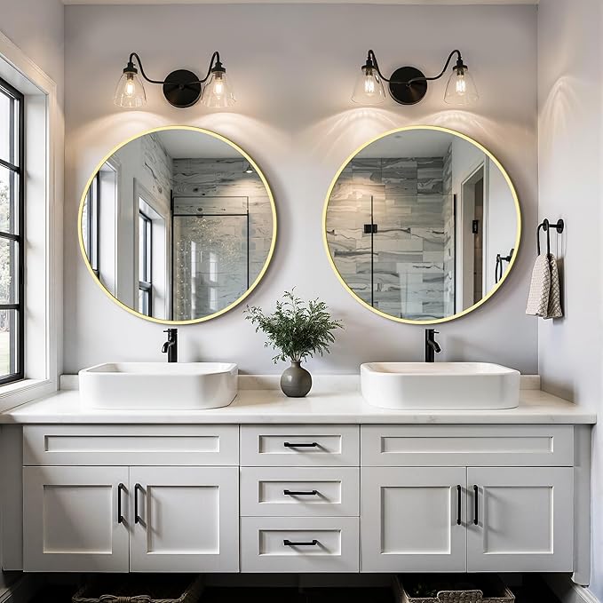 Round Bathroom Mirror for Wall, 22 inch Circle Bathroom Mirrors for Over Sink, Modern Circular Metal Frame for Vanity, Entryway, Bedroom, Living Room(Gold)