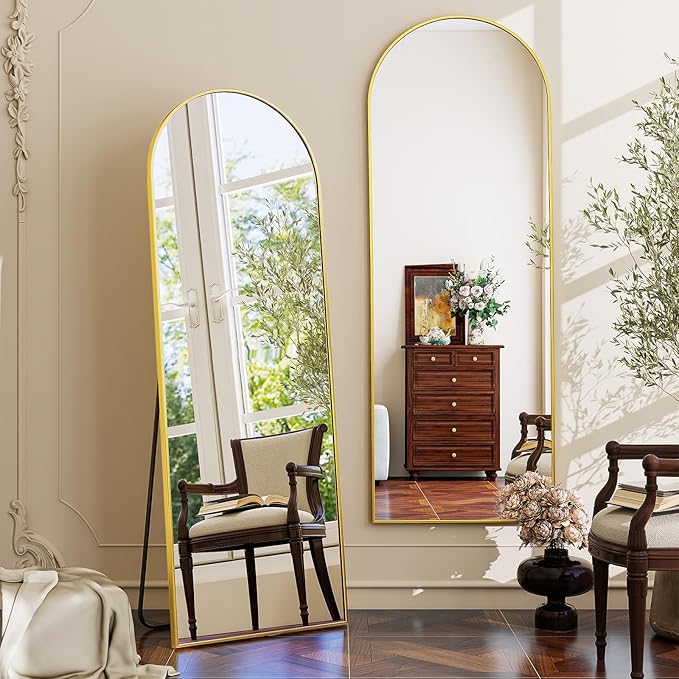 59"x16" Arched Mirror Full Length, Standing Floor Mirror, Wall Mounted Mirror with Aluminum Frame - for Standing, Leaning or Hanging, for Living Room Dressing Room, Gold