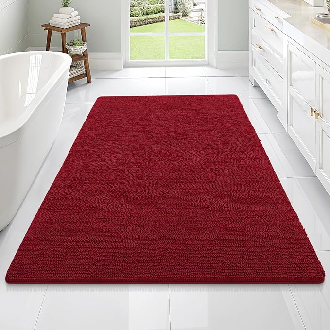 OLANLY Large Bathroom Rugs 70x46, Extra Soft Absorbent Chenille Bath Rugs, Rubber Backing Quick Dry, Machine Washable Bath Mats for Bathroom Floor, Tub and Shower, Home Decor Accessories, Red