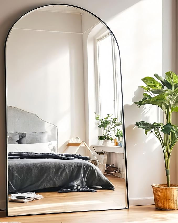 KOMCOTE Full Length Floor Mirror, 82x42 Inch Oversized Arched Standing Mirror in Black for Bedroom, Living Room, Dressing Room - Elegant Freestanding Leaning Mirror Decor
