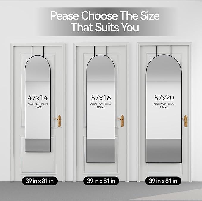 SCWF-GZ 57x16 Door Hanging Full Length Mirror, Floor Stand (Height 5.7ft just Body in1.3ft) / Wall Mounted Metal Frame Arch Dressing Mirrors for Bedroom Living Room 57 inch Black