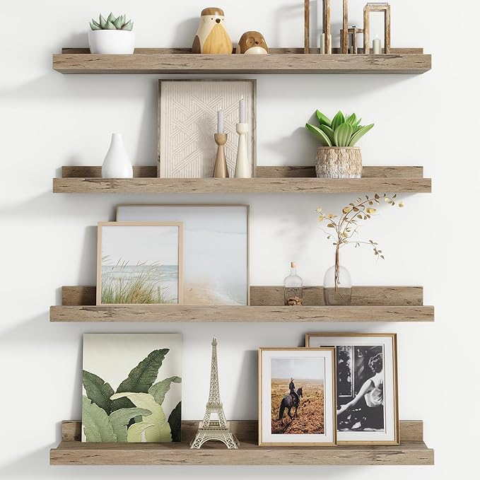 FLYJOE Floating Picture Ledge Shelves for Wall Set of 4, 24 Inch Wall Shelves with Lip Long Large Nursery Book Shelf for Toys Storage Kids Bookshelf Wall Mounted Living Room Bedroom Decor Frames