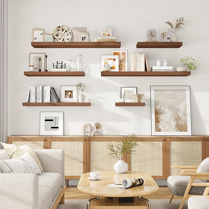 Fun Memories 24 Inch Floating Shelves for Wall, 9.3Inch Deep Floating Shelf, Extra Deeper & Thicker Wall Mounted Storage Shelf for Kitchen, Farmhouse, Walnut, 2 Pack