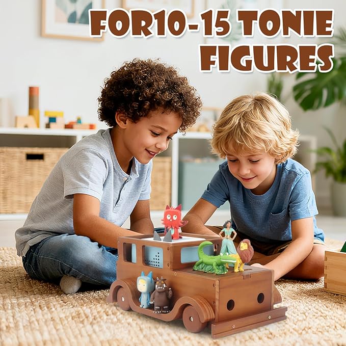 Taladad Storage & Play Car Shelf for Toniebox 2/1 Tonie Figures Characters Storage,Magnetic for Creative Tonie Box, Wooden Magnetic Shelf for Kids