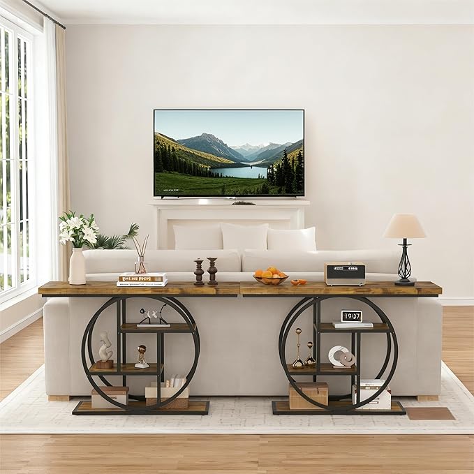 Entryway Table for Foyer,41.3 Inch Industrial Narrow Console Table,Accent Decor Living Room Furniture,Hallway & Sofa Table for Entrance,4-Tier Storage Shelves,Metal Frame,Thick Wood Top