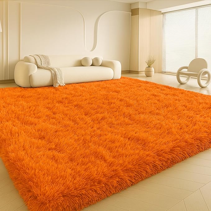 Large 9x12 Area Rug for Living Room, Soft Shag Rugs for Bedroom, Non-Slip Ultra Fluffy Rug,Modern Plush Carpet for Girls Boys Kids Room Dorm,Fuzzy Rug for Home Decor Aesthetic,Orange