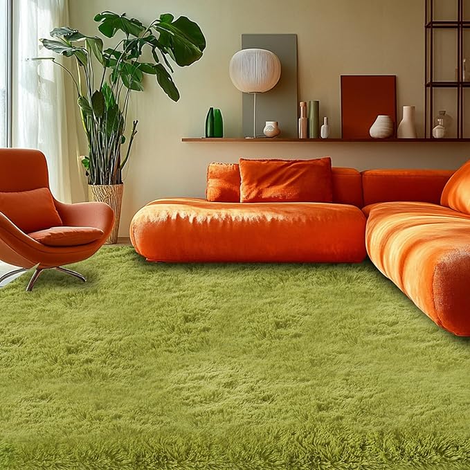 Green Grass Area Rugs for Bedroom: 3x5 Fluffy Fuzzy Carpet-Shag Furry Plush Soft Kids Girls Shaggy Bedside Indoor Floor Rug for Teen Dorm Home Decor Aesthetic (Lawn Green,3x5 Feet)