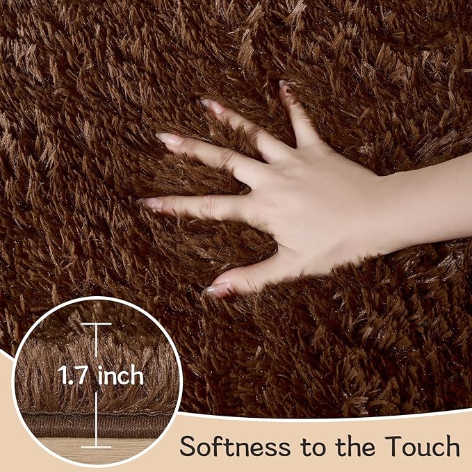 Fluffy Area Rugs for Bedroom - Soft Plush Shag Rug for Living Room Nursery Kids Room - Non Slip Fuzzy Shaggy Floor Carpets for Girls Boys Play Room Dorm Decor (Brown, 4' x 6')