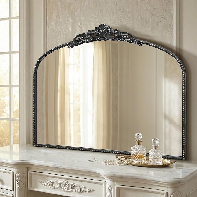 Micasso Large Vintage Black Mirror: 40" x 29" French Baroque Antique Mirror - Traditional Ornate Decorative Arched Mirrors for Wall/Bathroom/Entryway/Fireplace/Hallway - Home Decor for Living Room
