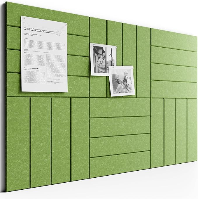 Bumusty Large Cork Board Alternative-36 x 24" Felt Bulletin Board Tiles, with 30 Pushpins, 40 Adhesive Tabs, Bold-Stripe 6-Pack, Cork Boards for Office Push Pin Board Felt Board-Kelly Green
