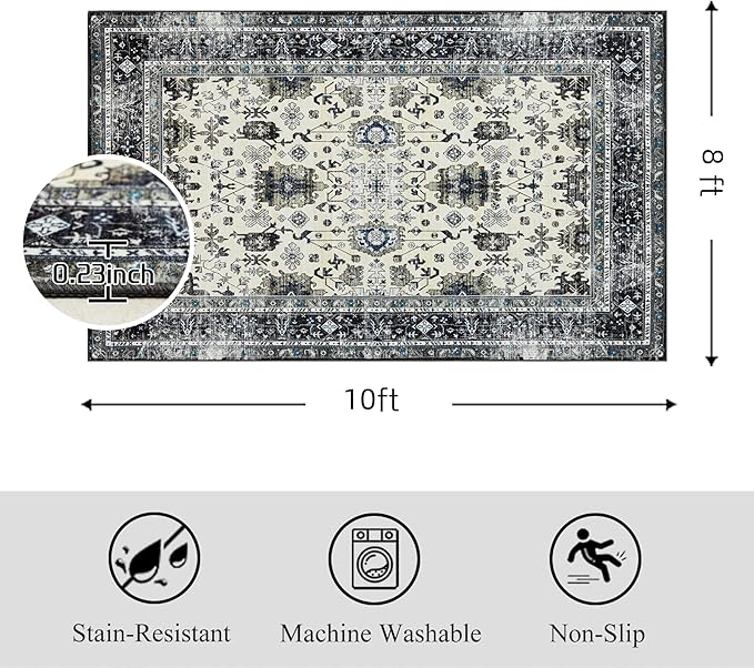 Ruaruarug Area Rug Non Slip Machine Washable Ultra Soft Living Room/Bedroom/Kitchen/Outdoor/Classroom White Gray, 8'×10'