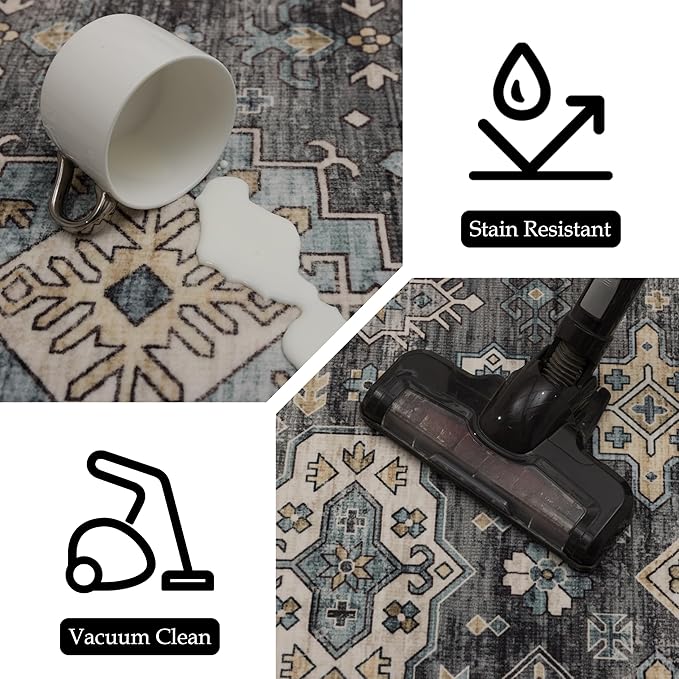 Ruaruarug Area Rug Non Slip Machine Washable Ultra Soft Living Room/Bedroom/Kitchen/Outdoor/Classroom Silver, 2'×6'