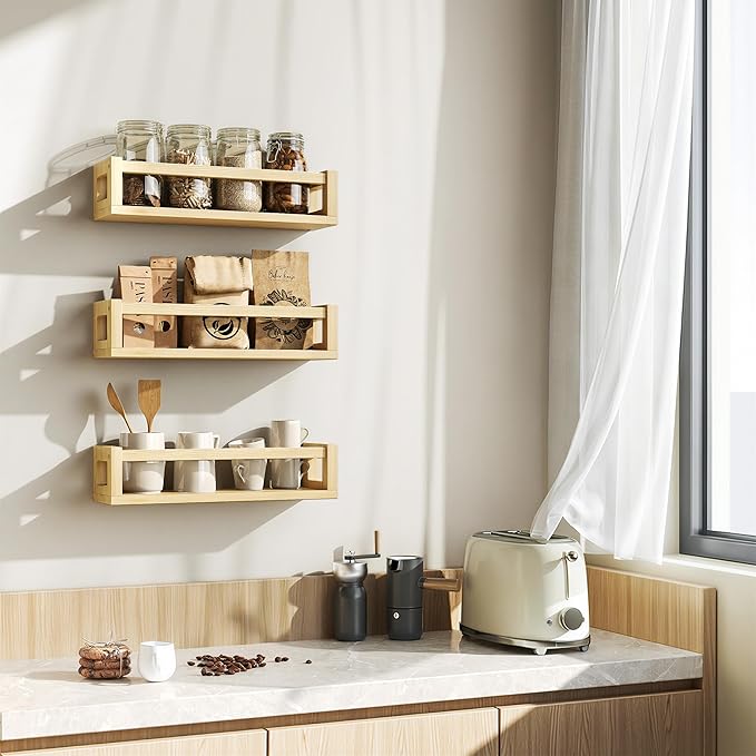 TidyCorner Upgraded Thick Floating Shelves - Multi-Use Wall-Mounted Bookshelves for Kids and Nursery, Ideal for Books, Toys, Spice Rack, Decor - NaturalWood