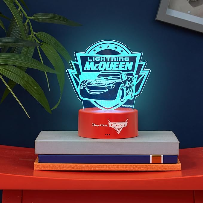 Get Trend Disney Cars Lightning McQueen 3D Illusion Night Light for Kids, 16 Colors, 4 Lighting Modes, Dimmable, Dual Powered LED Desk Lamp, Bedroom Decor, Gifts for Boys (Multi Cars)