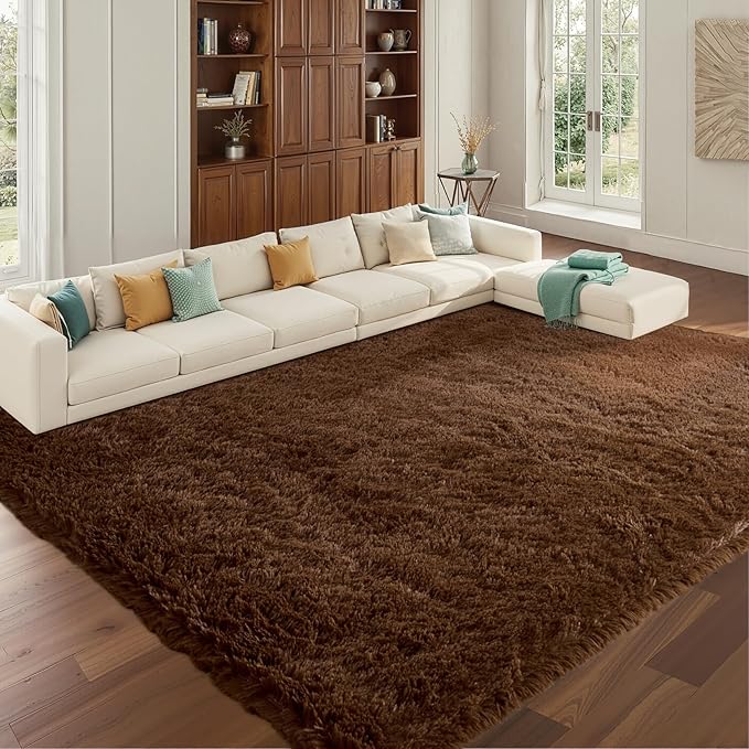 Fluffy Area Rugs for Bedroom - Soft Plush Shag Rug for Living Room Nursery Kids Room - Non Slip Fuzzy Shaggy Floor Carpets for Girls Boys Play Room Dorm Decor (Brown, 4' x 6')