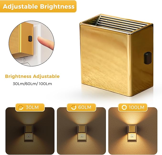 L LOHAS LED Night Light,Night Lights Plug into Wall,[2-Pack] Dimmable Night Light with Light Sensor,3000K Warm White,Gold Nightlight for Bathroom Hallway Kitchen