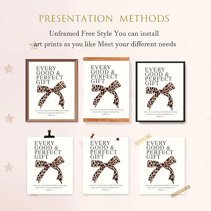 LARTSFRO Coquette Leopard Bow Wall Art Decor Posters, Y2K Cheetah Leopard Bow Room Bedroom Bathroom Dorm Wall Art Decor Aesthetic for College Teen Girls Gifts, Inspirational Bible Verses Bow Wall Decor, 10x8 Inch Set of 4 Pcs Cheetah Bow Pictures (UNFR...