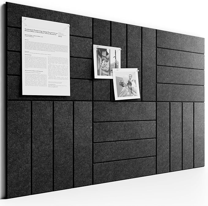 Bumusty Large Cork Board Alternative-36 x 24" Felt Bulletin Board Tiles, with 30 Pushpins, 40 Adhesive Tabs, Bold-Stripe 6-Pack, Cork Boards for Office Push Pin Board Felt Board-Charcoal Gray