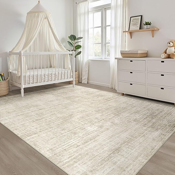 6x8 Area Rugs Living Room: Washable Large Neutral Beige Rug Abstract Soft Modern Stain Resistant Indoor Floor Non-Slip Carpet for Bedroom Nursery Kids Office Playroom Dining Room Under Table Home