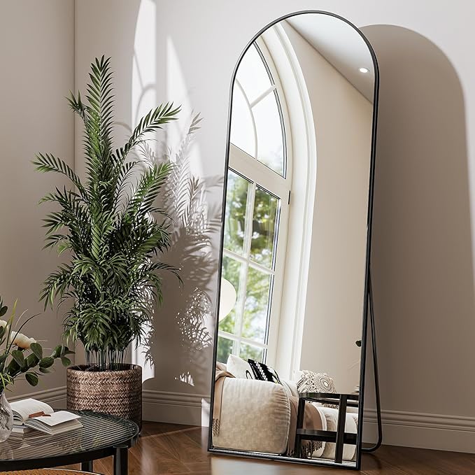 59"x16" Arched Mirror Full Length, Standing Floor Mirror, Wall Mounted Mirror with Aluminum Frame - for Standing, Leaning or Hanging, for Living Room Dressing Room, Black