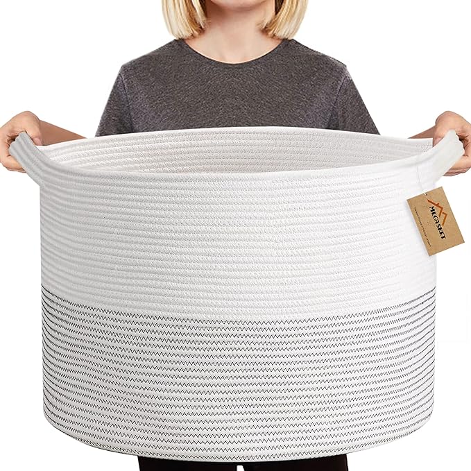 MEGASKET XXXL Large Cotton Rope Blanket Basket for Living Room, Woven Rope Storage Baskets for Organizing, Nursery Kids Toy Baskets Storage Bin Organizer, Baby Laundry Basket Hamper, Decor Basket, 88L
