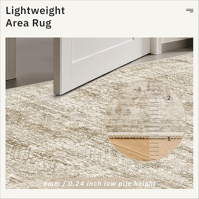 Soalmost Runner Rug 2'6" x 16' Washable Non-Slip 2.5x16 ft Long Runner Rugs for Kitchen Bathroom Laundry Room Vintage Ultra Thin Runners for Hallway Entryway Brown