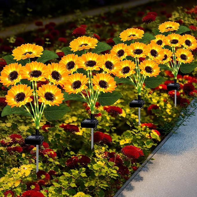 EDOF 2 Pack with 12 Sunflower Solar Lights Outdoor Garden Decor,Solar Flowers Lights Waterproof,Sunflowers Gifts for Mom Women Grandma Birthday,Decorative Stakes Lights for Landscape Yard Patio Lawn