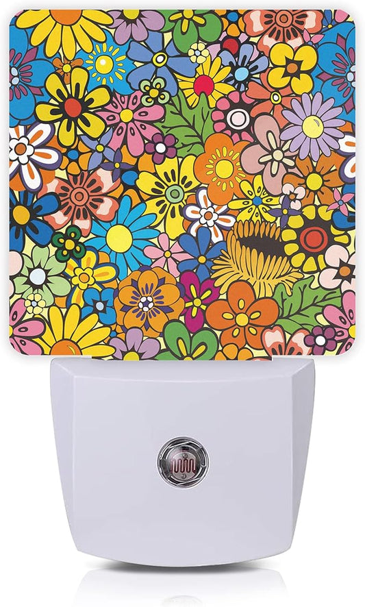 Hippies Flowers Night Light,Hippie Night Lights Plug into Wall 0.5W Sleep Friendly for Boys Girls Led Night Light Dusk to Dawn Sensor Nightlight for Stairway/Hallway/Bedroom