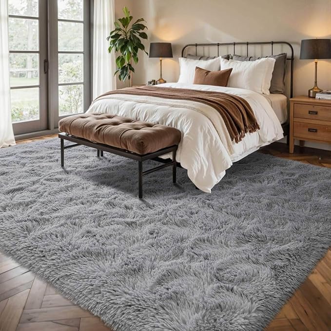6x9 ft Light Grey Rug for Living Room Fluffy Bedroom Rug Non-Slip Area Rugs Shag Carpet for Nursery Kids Play Room Dorm Office Indoor Modern Plush Carpets Boys