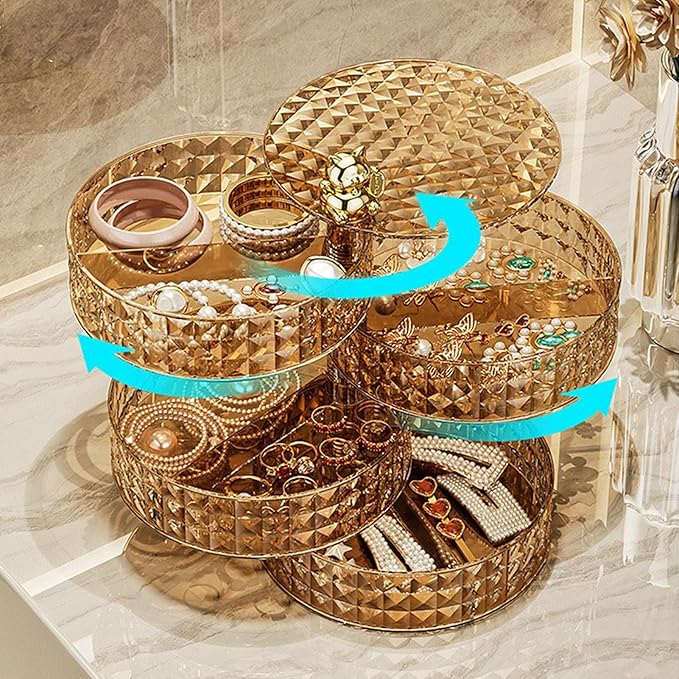 Jewelry Box Rotatable Jewelry Storage Case Jewelry Holder Jewelry Display Organizer Rotatable Jewelry Case Display Organizer for Bathroom Desk (B)