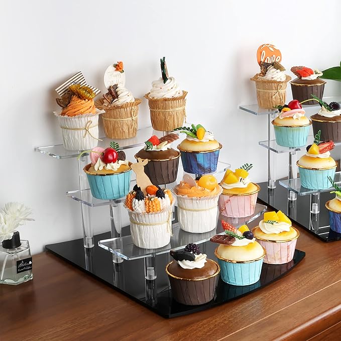 ELEGANTLIFE Acrylic Display Riser Stand – 4 Tier Clear Shelf for Funko POP, Amiibo, Figures, Collectibles, Cupcakes, Perfume, Skincare Organizer