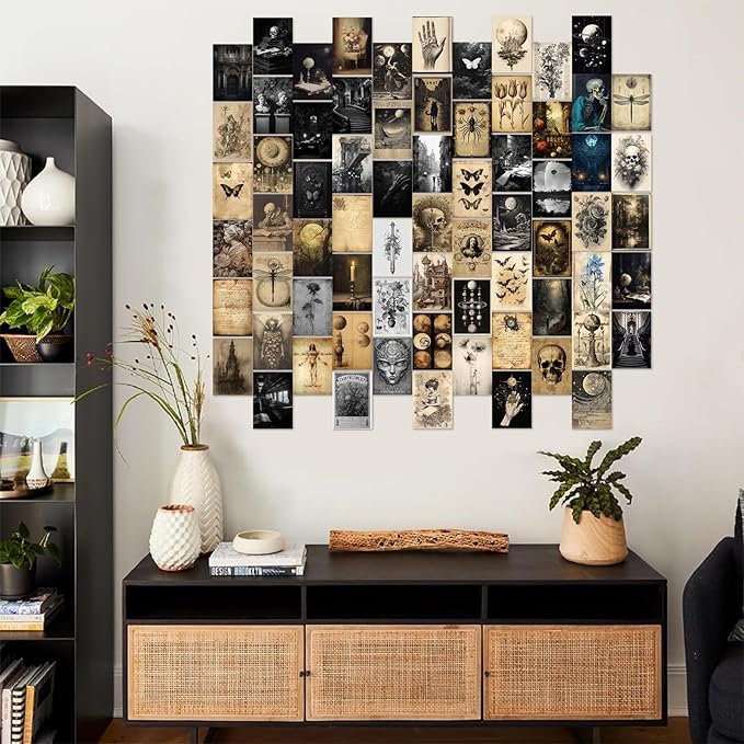 KBKBART 70pcs Dark Academia Wall Collage Kit, Vintage Poster Wall Decor, Retro Style Dark Aesthetic Room Decor, Light Academia Photo Collage Kit 4"x6" Aesthetic Picture, Gothic Home Decor for