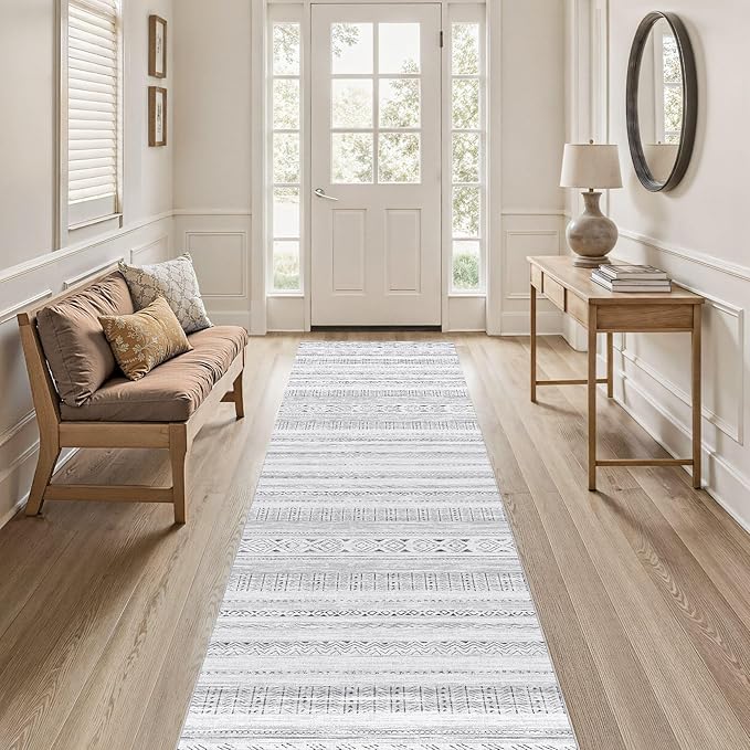 cotiled Hallway 2.6x8 Runner Rugs: Washable Boho Rugs with Non Slip Backing Large Soft Indoor Low Pile Carpet for Living Room Bedroom Farmhouse Dining Room Lightweight Home Decor Dark Grey