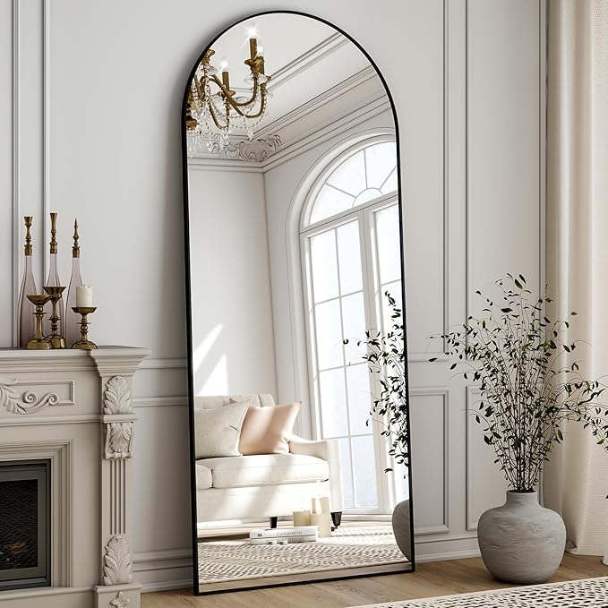 Arched Full Length Mirror 57"x19" Floor Standing Body Mirror with Aluminum Frame,Leaning Hanging for Bedroom Cloakroom Living Room Black