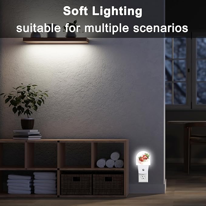 Night Light,Strawberry Berry Flower Night Lights Plug Into Wall Dusk to Dawn Sensor for Bedroom,Bathroom and Living Room for Women/Girls Gifts