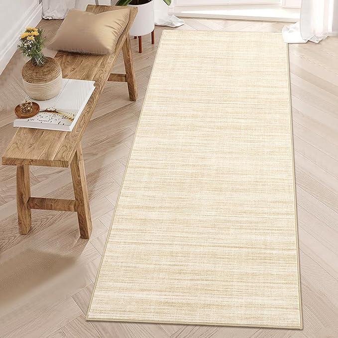 Washable Runner Rug 2x6 Modern Solid Color Kitchen Runner Mat Minimalist Plain Long Runner Rug for Entryway Bedroom Bedside Non Slip Low Pile Boho Accent Solid Runner Rugs for Nursery, Beige