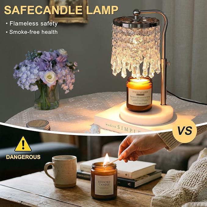 Candle Warmer Lamp with Timer Dimmer, Crystal Candle Lamp Birthday Gifts for Women, Mom, House Warming Gifts Wax Melt Warmer for Jar Candles with 2 Bulbs, Silver
