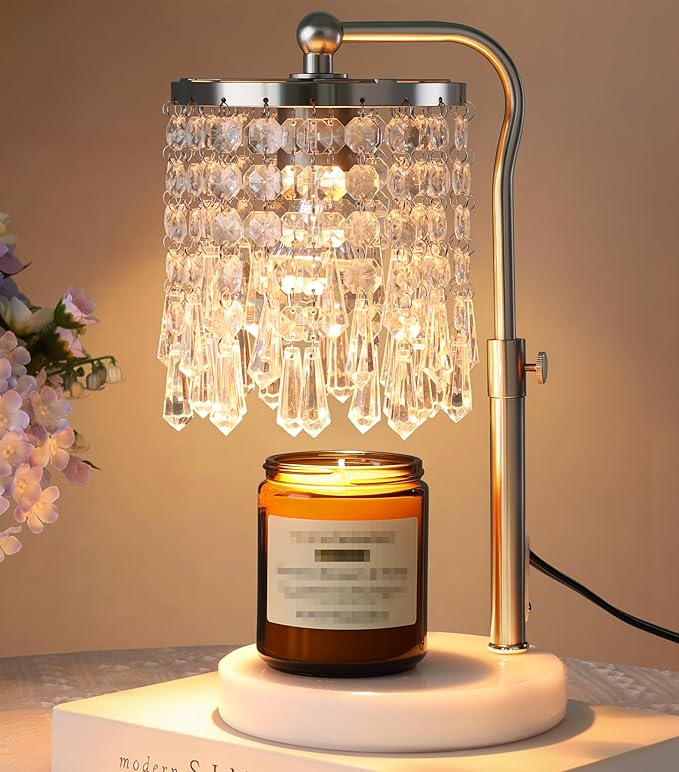 Candle Warmer Lamp with Timer Dimmer, Crystal Candle Lamp Birthday Gifts for Women, Mom, House Warming Gifts Wax Melt Warmer for Jar Candles with 2 Bulbs, Silver