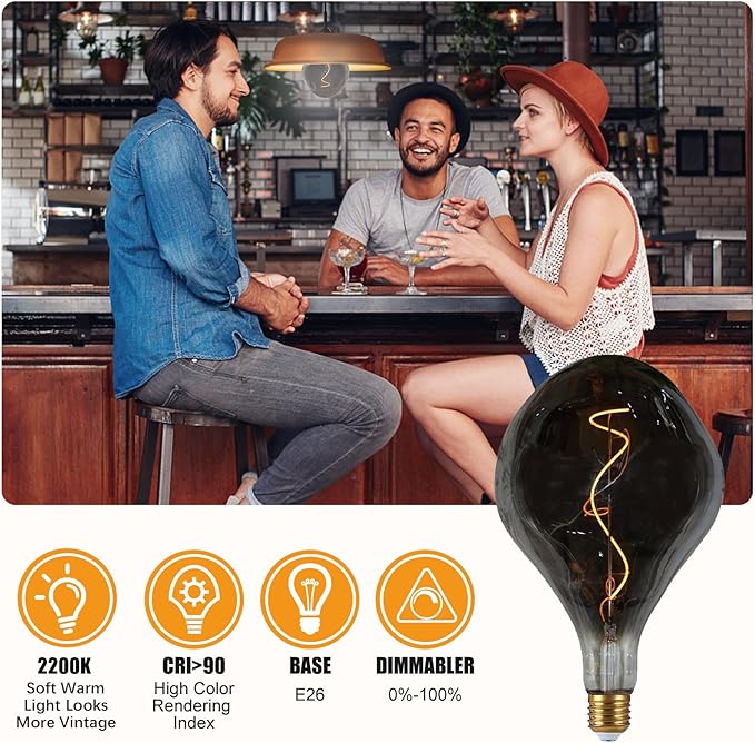 SD LUX Oversized Vintage LED Light Bulbs 5W, Medium Base E26, Giant Edison Bulb Large Decorative Bulb, Huge Edison Light, Dimmable 200LM(15W Equi) Pendant Lighting Warm White 2200K,1 Pack (A165-Smoke)
