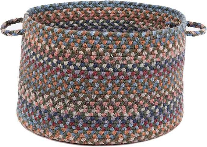 Super Area Rugs Tribeca Wool Storage Basket with Handles Braided Decorative Bin & Organizer, Greengrass, 18" X 12"