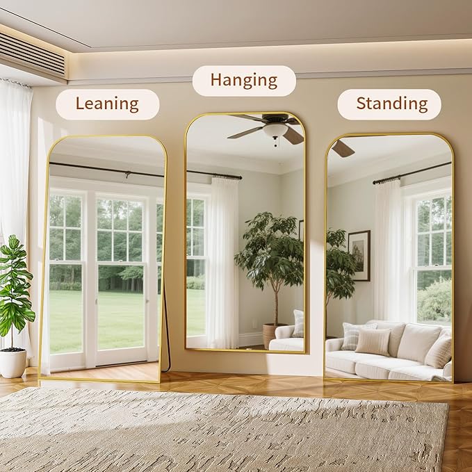 Full Length Mirror 76"x34" Arched Floor Standing Large Mirrors Full Body Mirror with Stand - with Aluminum Frame for Bedroom Living Room, Gold