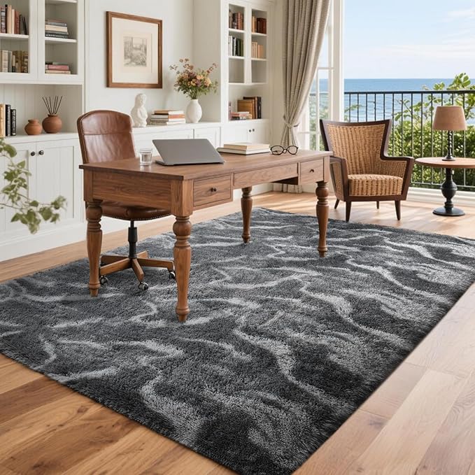 4x6 Feet Area Rugs for Bedroom, Grey Plush Fluffy Shaggy Living Room Rugs Non-Slip, Ultra Soft Carpet for Nursery Kids PlayRoom Dorm Office Indoor