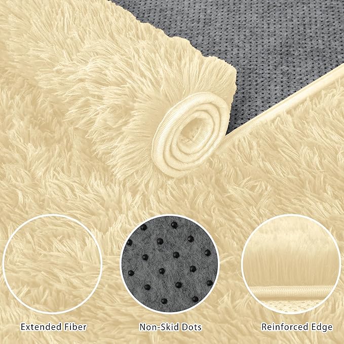 8x10 Area Rug for Living Room:Ultra Soft Fluffy Shag Cream White Rugs,Large Fuzzy Plush Indoor Non Slip Carpet Washable Rug for Bedroom Kids Nursery Office Dorm Modern Decor(Cream White 8'x10')
