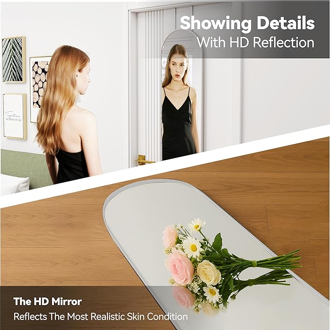 SCWF-GZ 57x16 Door Hanging Full Length Mirror, Floor Stand (Height 5.7ft just Body in1.3ft) / Wall Mounted Metal Frame Arch Dressing Mirrors for Bedroom Living Room 57 inch Silver
