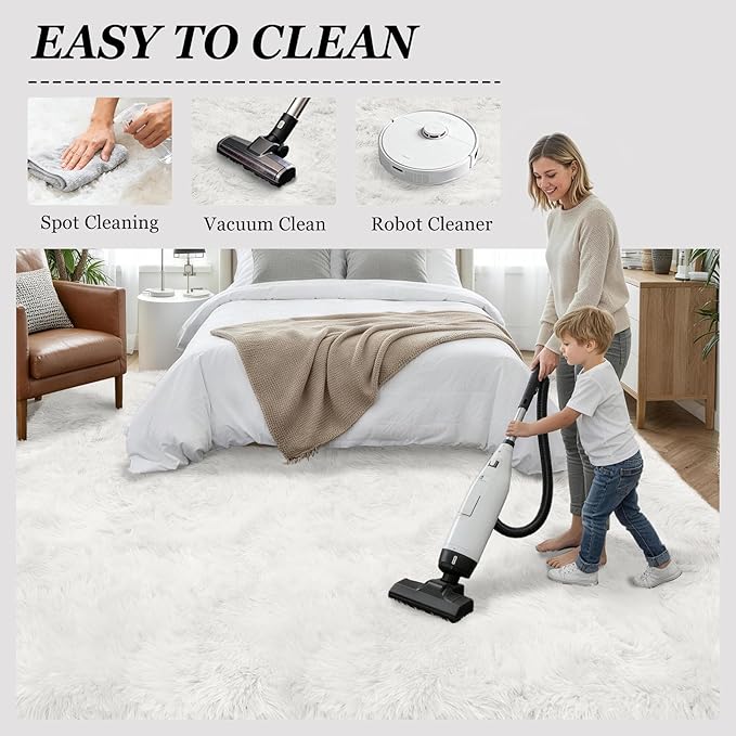Fluffy Area Rugs 9x12 Living Room Bedroom: Ultra Soft Shag Rug Upgrade Non-Slip Non-Shedding Large Fuzzy Plush Carpet Indoor Floor Carpets for Kids Room Playroom Nursery Dorms Home Decor Ivory