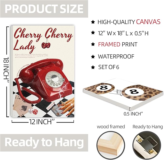ZxXzkwpP Pink Cheetah Print Room Decor Poster, Trendy Red Fashion Leopard Print Wall Art Aesthetic Lucky 8 Ball Poster Coquette Preppy Y2k Funky Art For Bedroom (Red 12x18x6 Framed)