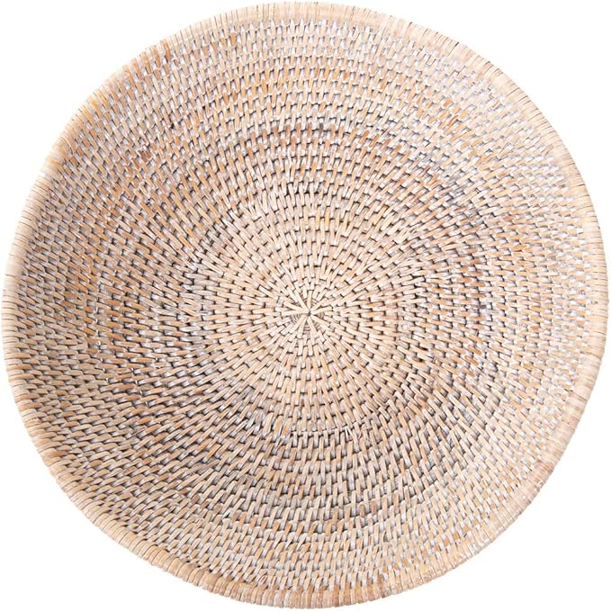 KOUBOO La Joll Rattan Fruit Bowl, Hand Woven Food Fruit Vegetable Bowl, Wicker Storage Basket, Wicker Fruit Bowl for Kitchen Counter, Large, white wash