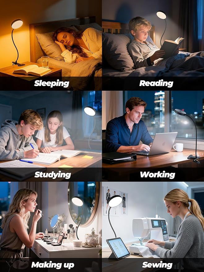 Clip on Light,10 Color RGB&Warm White Clip on Lamp + 10 Brightness Dimmable Desk Lamp, 500LM Bright Reading Light, Night Lamp, USB Adapter Desk Light for Bed/Headboard/Bedside